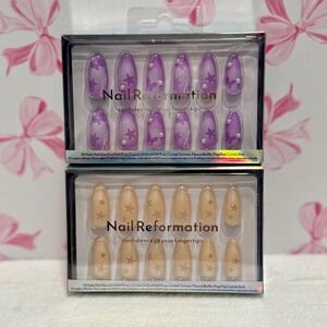 Nail Reformation Press On Nails Purple Butterfly w/ Pearls & Stars Almond‎ Shape